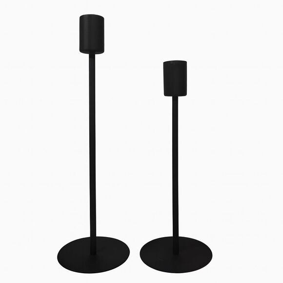 Lot of 2 Black Metal Candlesticks Candle Holders Minimalist Modern Taper Stand - Picture 1 of 11